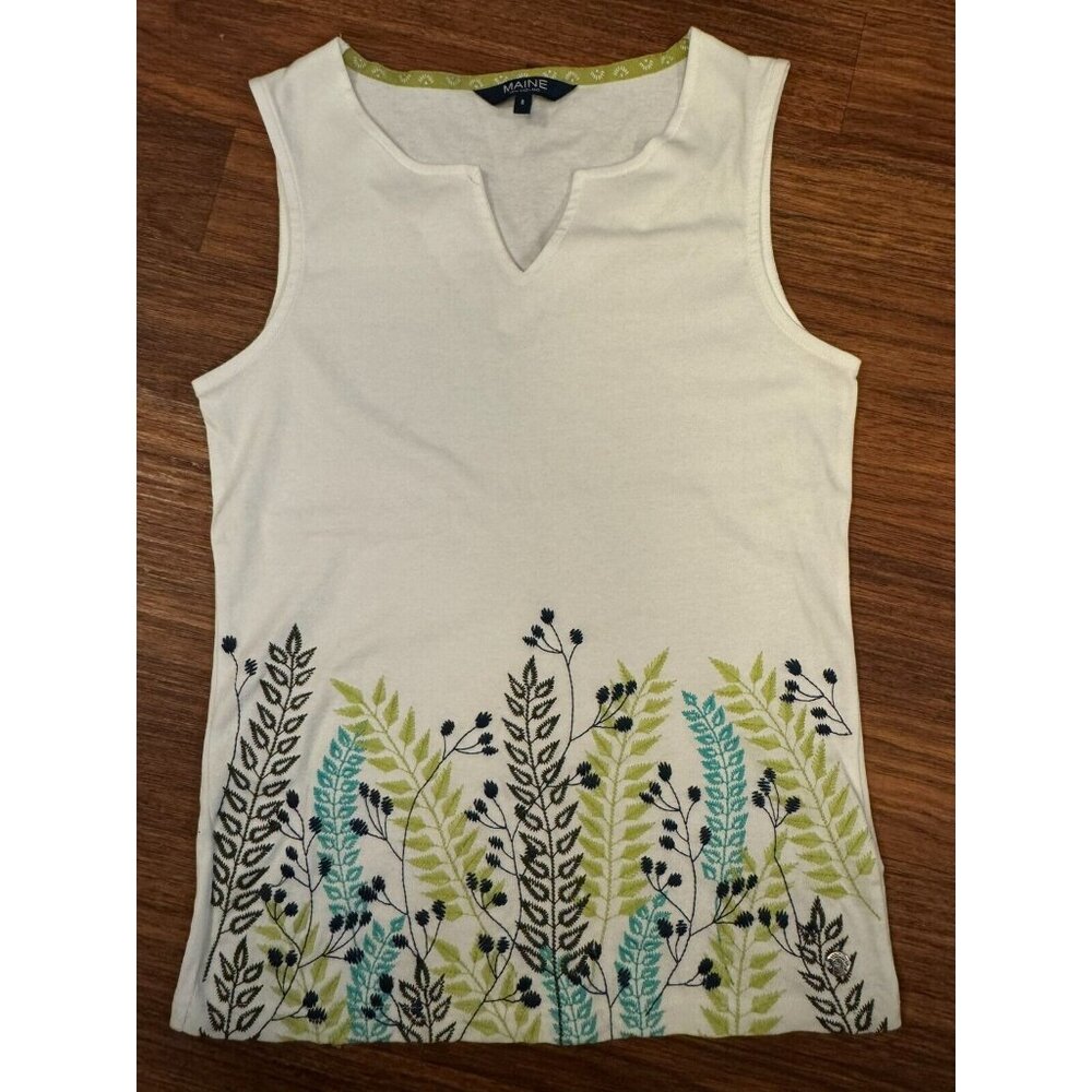 Maine New England Embroidered Scoop Neck Tank Top Size 8 100% cotton Debenhams